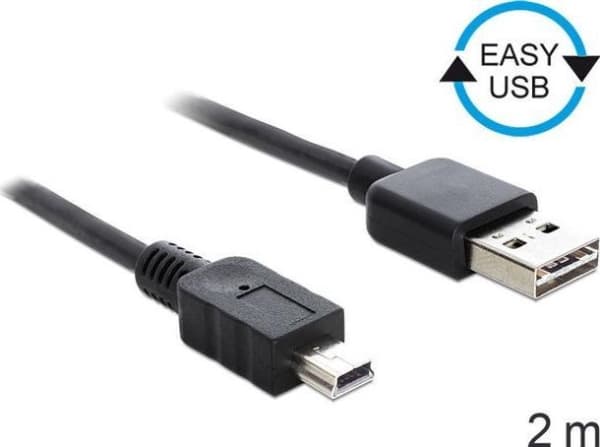 Delock Easy - USB-kabel - USB (hane) vändbar till mini-USB typ B (hane) - USB 2.0 - 2 m - svart