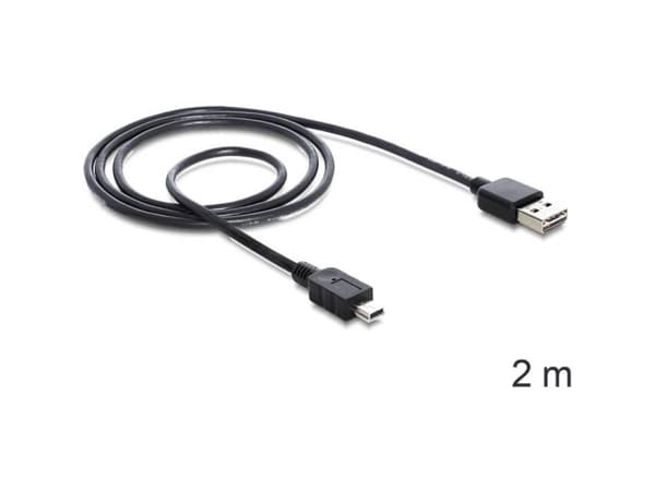 Delock Easy - USB-kabel - USB (hane) vändbar till mini-USB typ B (hane) - USB 2.0 - 2 m - svart