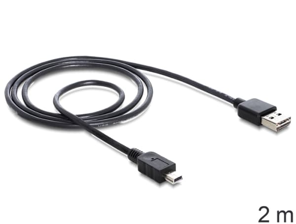 Delock Easy - USB-kabel - USB (hane) vändbar till mini-USB typ B (hane) - USB 2.0 - 2 m - svart