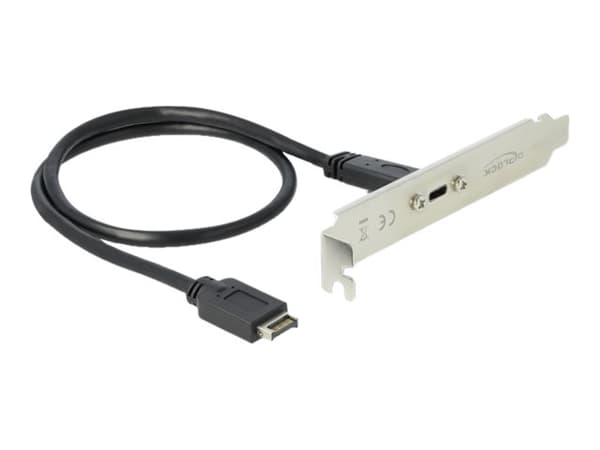 Delock Slot bracket - USB-panel - 20-stifts USB 3.1-header (hann) til 24 pin USB-C (hunn) - 20 V - 3 A - 50 cm - svart