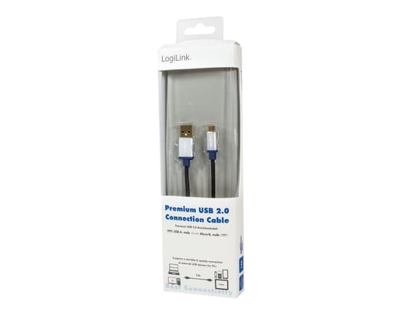 LogiLink 1m, USB2.0-A/USB2.0 Micro-B, 1 m, USB A, Micro-USB B, USB 2.0, Hane/Hane, Svart