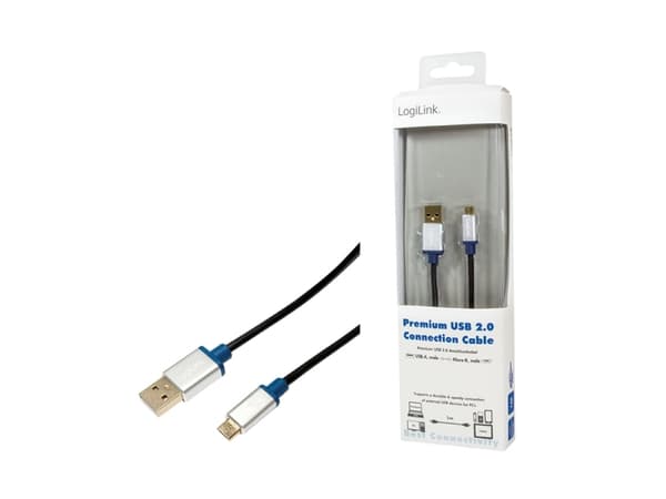 LogiLink 1m, USB2.0-A/USB2.0 Micro-B, 1 m, USB A, Micro-USB B, USB 2.0, Hane/Hane, Svart