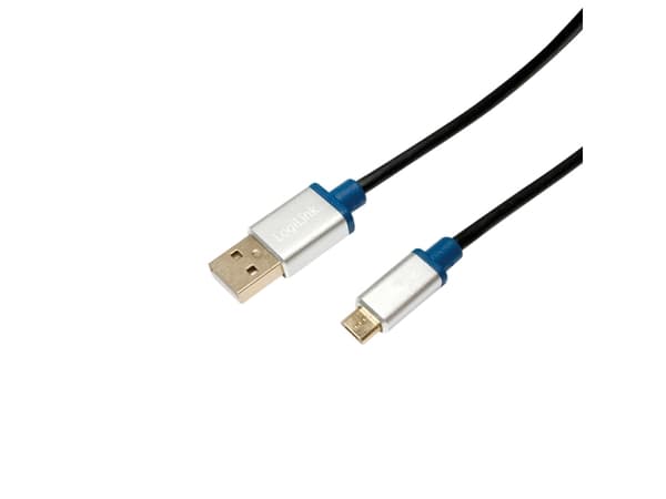 LogiLink 1m, USB2.0-A/USB2.0 Micro-B, 1 m, USB A, Micro-USB B, USB 2.0, Hane/Hane, Svart