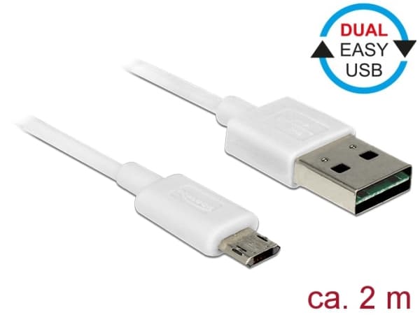 Delock EASY-USB - USB-kabel - mikro-USB typ B (hane) till USB (hane) - USB 2.0 - 2 m - reversibel A-kontakt, reversibel mikro-B-kontakt - vit
