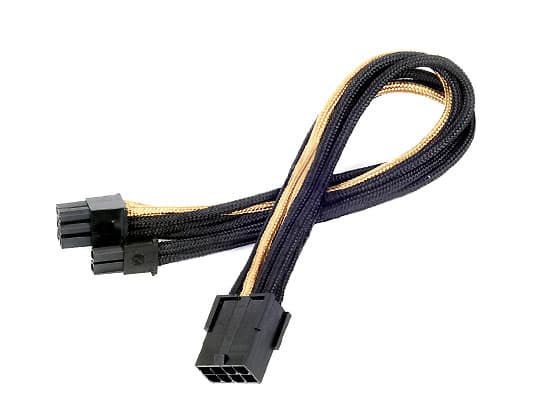 SilverStone PP07 - Strømforlengelseskabel - 8-pins PCIe-strøm (6+2) (hann) til 8-pins PCIe-strøm (hunn) - 25 cm - svart/gull