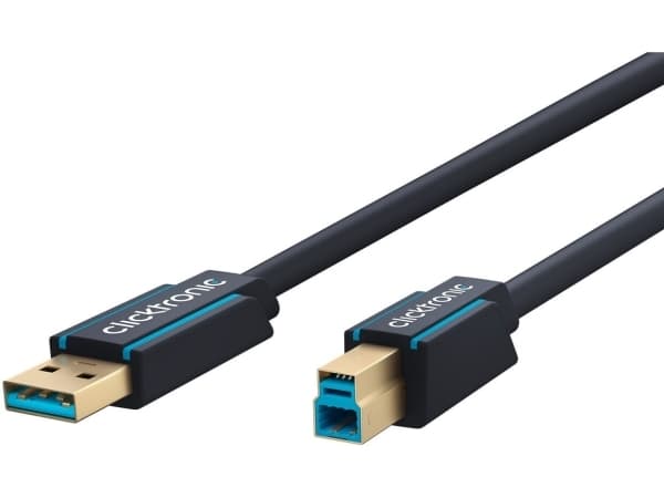 ClickTronic 3m USB3.0 A - B m/m, 3 m, USB A, USB B, USB 3.2 Gen 1 (3.1 Gen 1), Hane/Hane, Blå