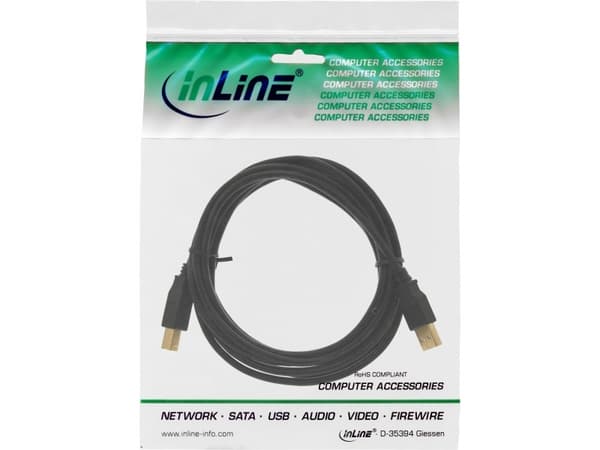 InLine 4043718125074, 10 m, USB A, USB B, USB 2.0, Svart