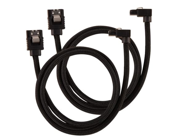 CORSAIR Premium Sleeved - SATA-kabel - Serial ATA 150/300/600 - SATA (hann) rett, låst til SATA (hann) høyrevinklet - 60 cm - svart (en pakke 2)