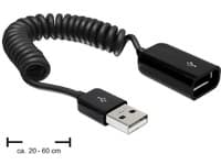 Delock - USB-förlängningskabel - USB (hane) till USB (hona) - 60 cm - lindad - svart