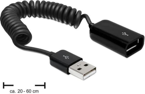 Delock - USB-förlängningskabel - USB (hane) till USB (hona) - 60 cm - lindad - svart