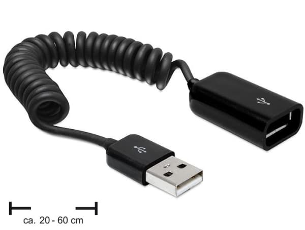 Delock - USB-förlängningskabel - USB (hane) till USB (hona) - 60 cm - lindad - svart