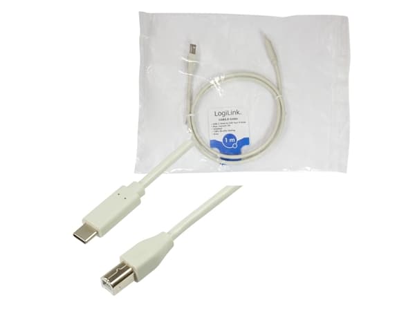 LogiLink CU0160, 1 m, USB C, USB B, USB 2.0, 480 Mbit/s, Hvit