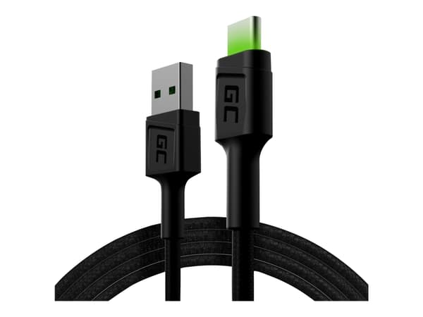 Green Cell GC Ray - USB-kabel - 24 pin USB-C (hane) grön LED-belysning till USB (hane) - 1.2 m - svart