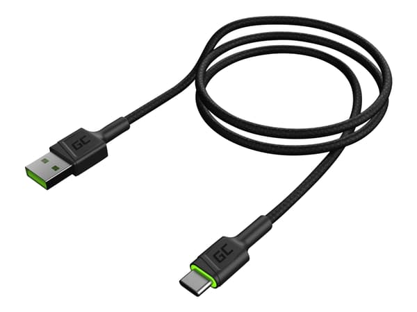 Green Cell GC Ray - USB-kabel - 24 pin USB-C (hane) grön LED-belysning till USB (hane) - 1.2 m - svart