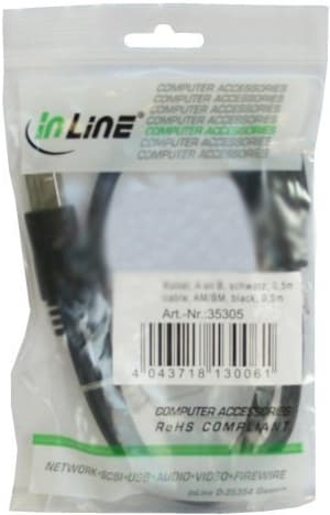 InLine 35330, 3 m, USB A, USB B, USB 3.2 Gen 1 (3.1 Gen 1), Svart