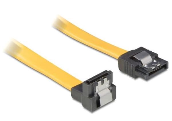 Delock - SATA-kabel - Serial ATA 150/300 - SATA (hona) till SATA (hona) - 30 cm - nedåtvinklad kontakt, sprintlåsning, rak kontakt - gul