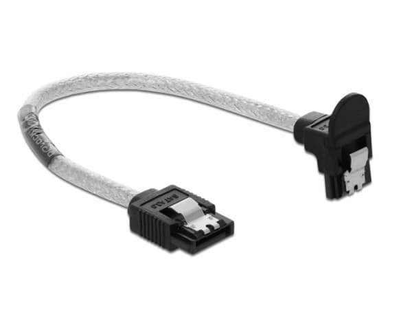 Delock - SATA-kabel - Serial ATA 150/300/600 - SATA (R) rak till SATA (R) vinklad nedåt - 20 cm - transparent