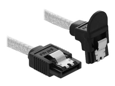 Delock - SATA-kabel - Serial ATA 150/300/600 - SATA (R) rak till SATA (R) vinklad nedåt - 20 cm - transparent