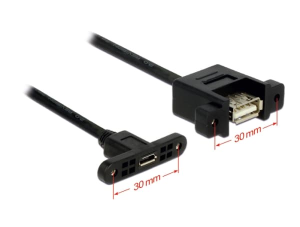 Delock Panel-mount - USB-kabel - USB (hona) till Micro-USB Type B (hona) - USB 2.0 - 1 m - svart