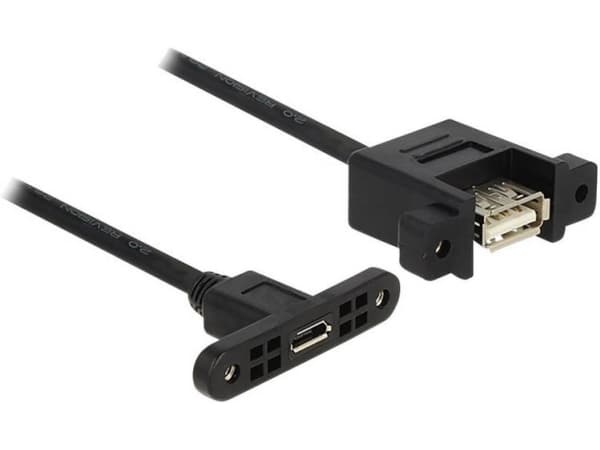 Delock Panel-mount - USB-kabel - USB (hona) till Micro-USB Type B (hona) - USB 2.0 - 1 m - svart