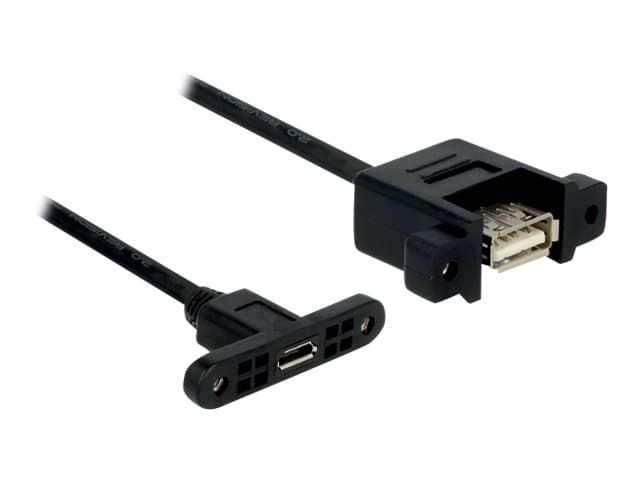Delock Panel-mount - USB-kabel - USB (hona) till Micro-USB Type B (hona) - USB 2.0 - 1 m - svart