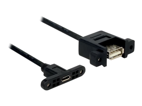 Delock Panel-mount - USB-kabel - USB (hona) till Micro-USB Type B (hona) - USB 2.0 - 1 m - svart