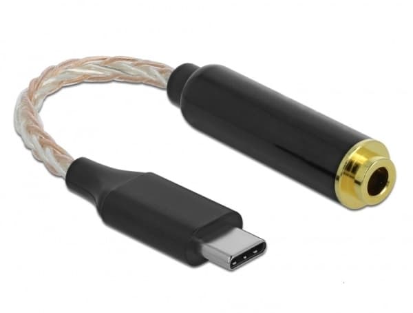 Delock - Audioadapter - 24 pin USB-C hann til balansert stereo 4,4 mm hunn - 12.5 cm