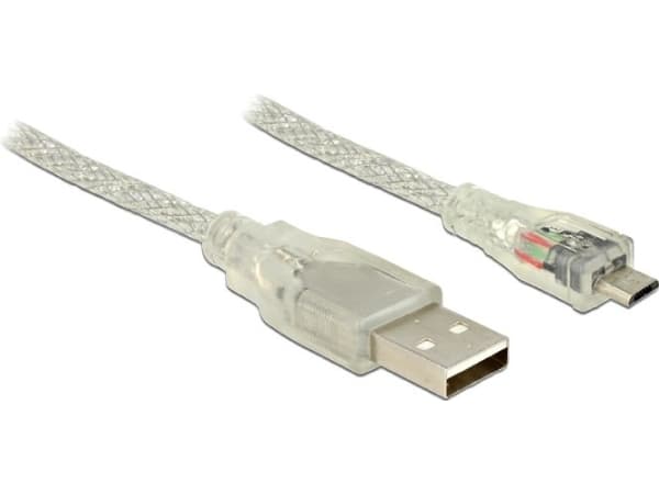 Delock - USB-kabel - mikro-USB typ B (hane) till USB (hane) - USB 2.0 - 2 m - transparent