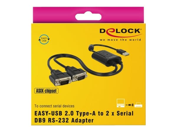 Delock USB 2.0 to 2 x serial RS-232 - Seriell adapter - USB 2.0 - RS-232 x 2