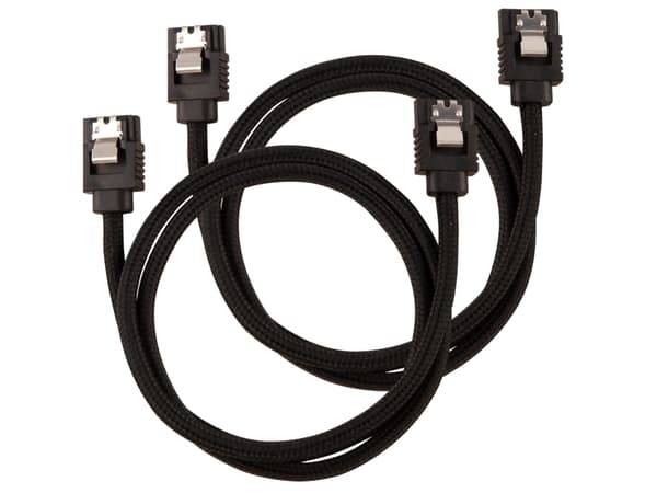 CORSAIR Premium Sleeved - SATA-kabel - Serial ATA 150/300/600 - SATA (hane) rak, låst till SATA (hane) rak, låst - 60 cm - svart (paket om 2)