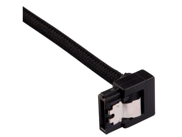 CORSAIR Premium Sleeved - SATA-kabel - Serial ATA 150/300/600 - SATA (hane) rak, låst till SATA (hane) högervinklad - 30 cm - svart (paket om 2)