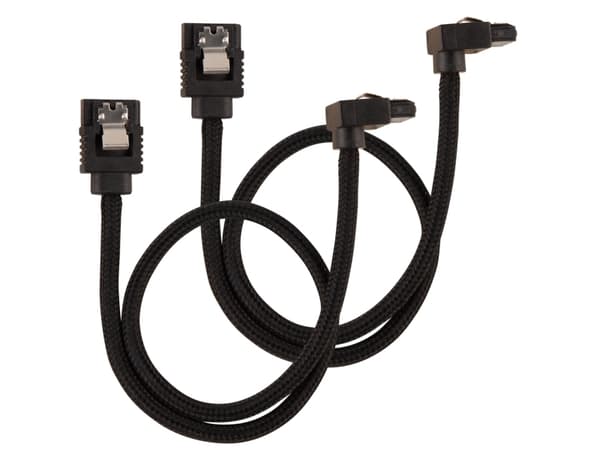 CORSAIR Premium Sleeved - SATA-kabel - Serial ATA 150/300/600 - SATA (hane) rak, låst till SATA (hane) högervinklad - 30 cm - svart (paket om 2)