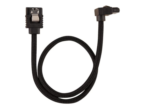 CORSAIR Premium Sleeved - SATA-kabel - Serial ATA 150/300/600 - SATA (hane) rak, låst till SATA (hane) högervinklad - 30 cm - svart (paket om 2)