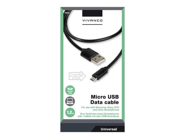 Vivanco DCVVMCUSB12BK - USB-kaapeli - Micro-USB Type B (han) til USB (han) - USB 2.0 - 1.2 m - formet - sortti