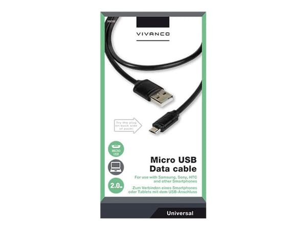 Vivanco DVVVMCUSB20BK - USB-kabel - mikro-USB typ B (hane) till USB (hane) - USB 2.0 - 2 m - formpressad - svart