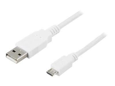 DELTACO USB 2.0 typ A till Micro-B USB, 5-pin, vit, 2m