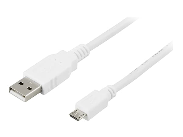 DELTACO USB 2.0 typ A till Micro-B USB, 5-pin, vit, 2m