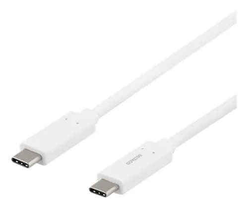DELTACO - USB-kabel - 24-polig USB-C (hankontakt) till 24-polig USB-C (hankontakt) - 1 m - vit
