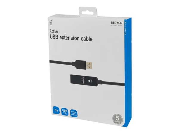 DELTACO USB2-EX7M - USB-förlängningskabel - USB (hona) till USB (hane) - USB 2.0 - 7 m - aktiv - svart
