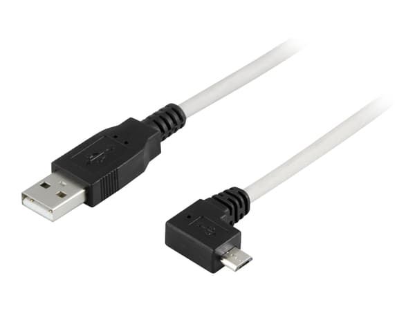 DELTACO - USB-kabel - USB (hane) till mikro-USB typ B (hane) - 2 m - 90° kontakt - grå