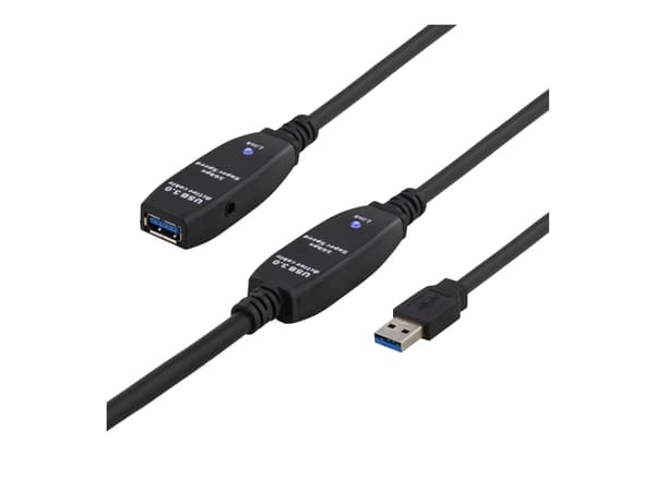 DELTACO USB3-1008 - USB-förlängningskabel - USB typ A (hona) till USB typ A (hane) - USB 3.0 - 15 m - aktiv - svart