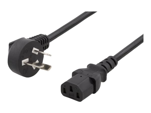 DELTACO DEL-109CHI - Strømkabel - PSB-10A vinklet til power IEC 60320 C13 rett - AC 250 V - 10 A - 2 m - svart