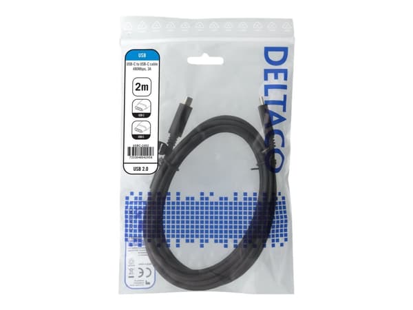 DELTACO USBC-2002 - USB-kabel - 24 pin USB-C (hann) til 24 pin USB-C (hann) - USB 2.0 - 3 A - 2 m - svart