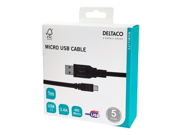 DELTACO MICRO-101 - USB-kabel - mikro-USB typ B (hane) till USB (hane) - USB 2.0 - 1 m - svart