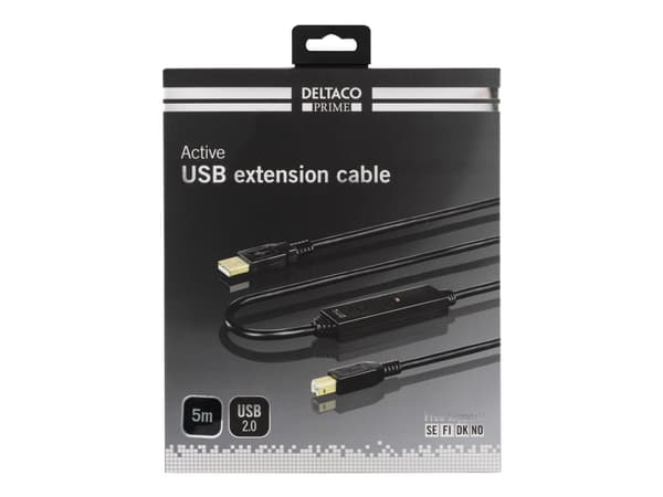 DELTACO USB-EX05M - USB-kaapeli - USB Type B (han) til USB (han) - 5 m - aktiv - lajittelu