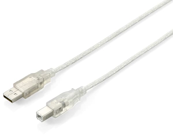 Equip 128653 USB-kablar 1 m USB 2.0 USB A USB B Silver, Transparent
