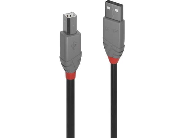 Lindy 36671, 0,5 m, USB A, USB B, USB 2.0, 0,48 Gbit/s, Svart, Grå