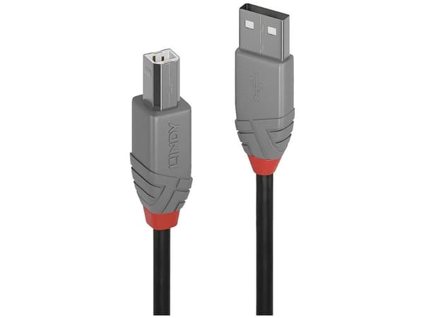 Lindy 36671, 0,5 m, USB A, USB B, USB 2.0, 0,48 Gbit/s, Svart, Grå