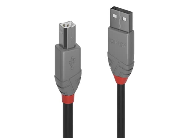 Lindy 36671, 0,5 m, USB A, USB B, USB 2.0, 0,48 Gbit/s, Svart, Grå