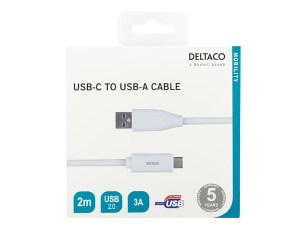 DELTACO USBC-1011M - USB-kabel - 24 pin USB-C (hann) til USB (hann) - 2 m - hvit